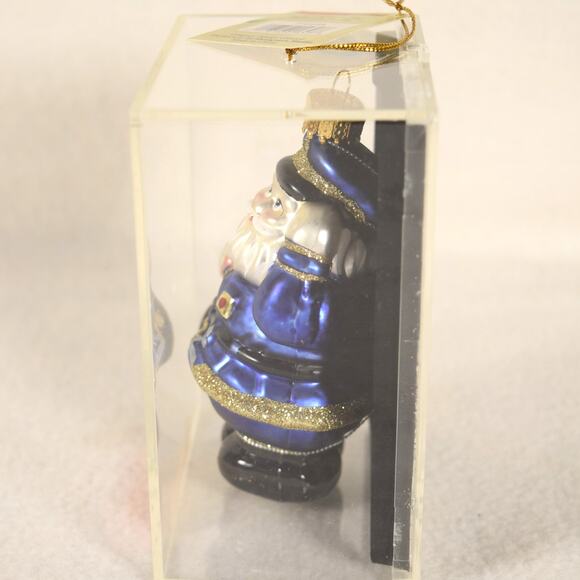 Policeman Santa Christmas Glass Ornament Hand Crafted by Designer Studio Blue - Picture 3 of 8